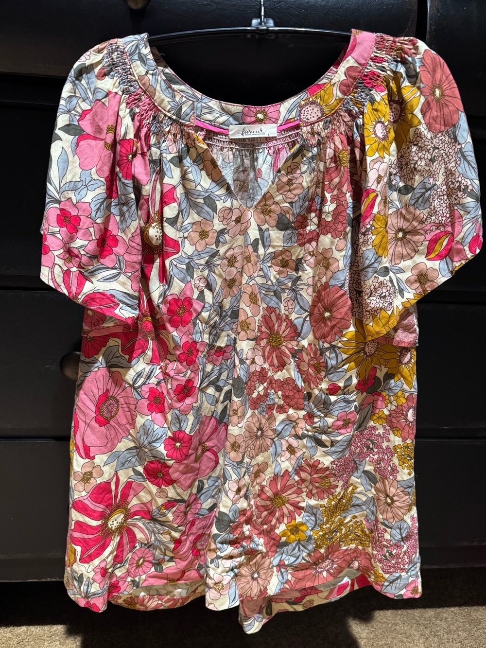 Floral V-Neck Tunic Top by Fleur. Feminine flutter sleeve.